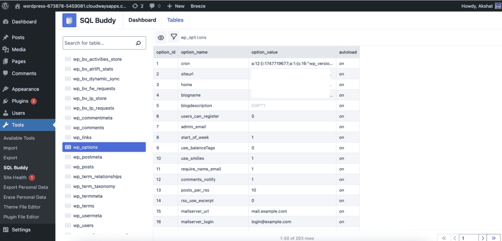 SQL Buddy interface